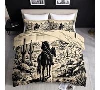 Couette 220 x 240 cm Abricot Enfant Decoration Couette 4 Saisons, Occidental Désert Cow-Boy Tempérée Couette sans Housse, Retro Américain Edredon Anti Allergie pour Lit 2 Personne Microfibre