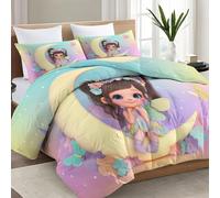 Couette 220 x 240 cm Imprimée 3D Fantastique Fée De La Lune Animaux Papillons - 4 Saisons Microfibre Chambre De Fille Chambre d'enfant Parure de lit, Coloré Matelassée Décoration Couette