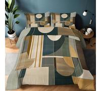 Couette 220 x 240 cm Imprimée 4 Saisons, Abstrait Ellipse Géométrique Bloc De Couleur Duvet Douce et Chaude avec 2 Taie d'Oreillers, Gris-Vert Lavable en Machine Réversible Édredon sans Housse