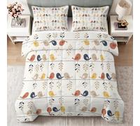 Couette 220 x 240 cm Imprimée Réversible Scandinave Animaux 2 Personnes | 4 Saisons Couette sans Housse avec 2 Taie d'oreiller, Oiseau Minimaliste Mignon Édredon pour Enfants Ados Adultes