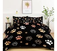 Couette 220 x 240 cm Minimalisme Motif D'Empreinte Patte Chien Couette Couverture Respirante et Super Douce pour 4 Saisons avec 2 Taies d'oreiller, Couture en U Premium, pour Suite Matrimoniale, Noir