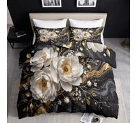 Couette 220 x 240 cm Noir Enfant Couette 4 Saisons, Feuille Or Fluide Marbre Rose Fleur Tempérée Couette sans Housse, Luxe Léger Minimaliste Edredon Anti Allergie pour Lit 2 Personne Microfibre