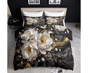 Couette 220 x 240 cm Noir Enfant Couette 4 Saisons, Feuille Or Fluide Marbre Rose Fleur Tempérée Couette sans Housse, Luxe Léger Minimaliste Edredon Anti Allergie pour Lit 2 Personne Microfibre