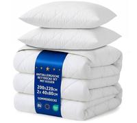 Couette 220x200 cm - edredon été Parure: Couette Blanche en Microfibre 200 x 220 cm avec 2 X Oreiller 40X80 cm Oeko-Tex