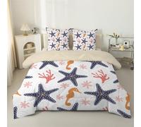 Couette 220x240 4 Saisons, Étoile de mer Edredon 240x220, animal marin Couette Imprimée Pour Lit 2 Personnes, Couette Réversible Tempérée - Couette Sans Houss et 2 Taies d'oreiller 65x65 cm S60