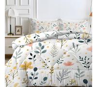 Couette 220x240 4 Saisons Fleur Couette Imprimée Feuille d'Eucalyptus Couette 2 Personne Édredon Lit 2 Personnes 220x240cm avec 2 Taie d'oreiller 65x65, Réversible Couette Sans Housse(Fleur 10, C)