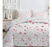 Couette 220x240 4 Saisons Forme de Cœur, Couette Imprimée Romantique, Couette 2 Personne Édredon Lit 2 Personnes 220x240 cm avec 2 Taie d'oreiller 65x65, Réversible Couette Blanc Sans Housse -Ea148