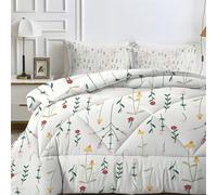 Couette 220x240 4 Saisons Motif Floral Imprimée Botanique 2 Personnes Avec 2 Taies d'Oreiller 65x65, Réversible Sans Housse (Fleur 04, C)