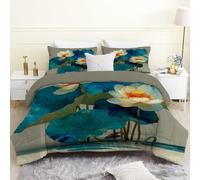 Couette 220x240 4 Saisons, Nénuphar Fleurs de lotus Sans Housse Réversible Légère Imprimée Tempérée Pour Lit 2 Personnes Rétro Marron - Edredon Duvet 240x220 avec 2 Taies d'oreiller 65x65 U177