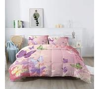 Couette 220x240 Chaude Papillons Couette sans Housse Lavable Adulte Rose 2 Personne Édredon Chaude, Décoration - Edredon Microfibre Douce, 2 Taies d'oreiller 65x65 YUe2231