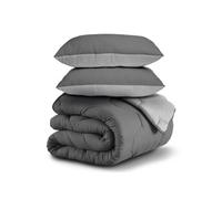 IDMarket - Couette 220x240 CM Abby Bicolore Gris Clair et Gris 300 GR + 2 oreillers