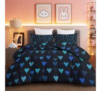 Couette 220x240 cm, Couette imprimée Minimaliste Moderne Cœur Couleur foncée 3 Pièces - Édredon Réversible sans Housse , Toutes Saisons Douce et Légère avec 2 Taies d'oreiller, Lavable en Machine
