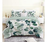Couette 220x240 cm, Feuilles Vert Foncé Couette Imprimée 4 Saisons pour Lit 2 Personnes, Plantes Blanches Edredon Couette Legere - Réversible Couette Sans Houss et 2 Taies d'oreiller 65x65 cm, A21