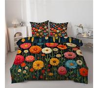 Couette 220x240 cm Fleurs 3D - Couette Imprimée Rétro 4 Saisons en Microfibre Duvet Legere et Chaude, Edredon Couleur pour Lit 2 Personne avec 2 Taies d'oreiller 65x65 cm