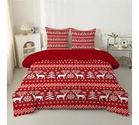 Couette 220x240 cm Rayures de Renne, Couette Imprimée 4 Saisons pour Lit 2 Personnes - Duvet Réversible et Chaud Flocons de Neige, Édredon Sans Housse et 2 Taie d'oreiller 65x65 cm, éCarlate - F41