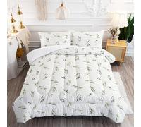 Couette 220x240 Herbe Blanche Verte Couette Hiver 220x240 Edredon Epaisse Microfibres Chaude Edredon Duvet 4 Saisons Couettes Lavable Duvet Respirable Léger Édredon+2 Taies d'oreiller(50x75cm)