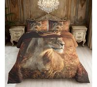 Couette 220x240 Imprimée Lion, 4 Saisons, Couette 2 Personnes Réversible Motif Animaux Sauvages Africaine, 2 Taies d'oreiller 65x65, Decoration Chambre, Ultra Douce BZ-US1161