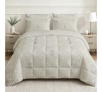 Couette 220x240 Imprimée Réversible Géométrique Crème Duvet 2 Personnes | Abstraite Illusion Douce Couette sans Housse Lavable, Decoration Édredon 4 Saisons avec 2 Taie d'oreiller 9a42