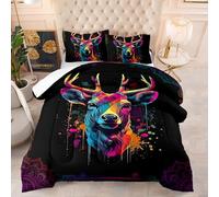 Couette 220x240 Mandala Animaux Cerfs Couette 2 Personnes Polyester Edredon Respirante Couette 240x220 Lavable Couette 220x240 Chaude 4 Saisons Couette Chaude+2 Taies d'oreiller(50x75cm)