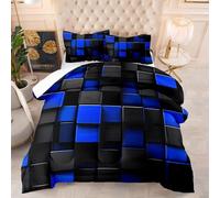 Couette 220x240 Noir Bleu Royal Edredon Polyester Respirante Couette 220x240 Tres Chaude Hiver Lavable Édredon 4 Saisons Couette 2 Personnes+2 Taies d'oreiller(50x75cm)