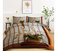 Couette 220x240 Plante en vase art orchidée blanche, 4 Saisons Couette 1/2 Personnes Réversible sans Housse - Chaude Anti-acariens Microfibre Douce et Confortable Couverture Quilting Multicolore