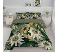 Couette 220x240cm pour lit 2 Personnes - Edredon Légère Fruit De La Passion Édredon Super Illustrations De Plantes De Fleurs avec Taies d'oreiller Chaud Légère Garnissage Toutes Les Saisons, Vert