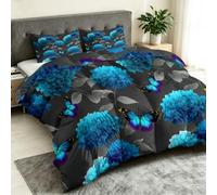 Couette 220x260 cm avec 2 taies d'oreiller 65x65 cm 4 Saisons - Gris | Couette Légère Microfibre Effet 3D Rêve Romantique Hypoallergénique Edredon Chaude Imprimée Papillon Pierres Précieuses