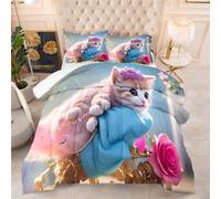 Couette 230X260 Le Chat Rose Couette Chaude, Édredon 200Gsm pour 4 Saisons, Couette Imprimée 220X240 en Microfibre pour Hiver Et Automne, Hypoallergénique, Couette Lestée