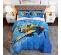 Couette 240 x 220 cm Ciels Bleus Nuages Blancs Avions Chasse, Couette Couverture Respirante Douce 4 Saisons Militaire Moderne pour Lit 2 Personnes, Édredon Sans Housse avec 2 Taies d'Oreiller