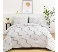 Couette 240 x 260 cm 4 Saisons, Couette sans Housse Enfant Motif Simple Moderne Géométrique Hexagone, Édredon Double Chaud Respirant Confortable avec 2 Taie d'oreiller 65 x 65 cm, Blanc