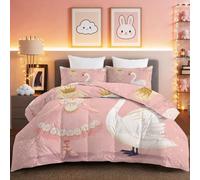 Couette 240 x 260 cm avec Imprimée, Dessin Animé Animal Cygne Féminin Couette 4 Saisons en Microfibre pour Lit 2 Personnes, Couettes Réversible Ultra Douce Lavable en Machine, Rose