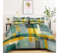 Couette 240 x 260 cm Motifs Abstraits Géométriques Et Linéaires Imprimée en Microfibre Edredon Couette 4 Saisons 2 Personnes en Machine Réversible et 2 Taies d'oreiller 65x68 cm, Bleu Clair