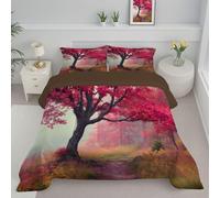 Couette 240x220 cm, Érables Rouges Herbes Sauvages Imprimée Douce pour 4 Saisons Réversible Bordeaux Couette Sans Housse, Respirante Automne Paysages Naturels Couettes Matelassée avec Taies d'Oreiller