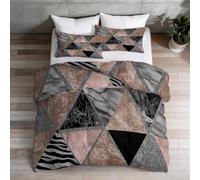 Couette 240x220 cm Imprimée Texture marbrée Triangles Motif zèbre - Abstrait Réversible Toutes Saisons avec 2 Taie d'oreiller 65x65 cm - 1 Personne, Lavable en Machine, Rose Noir