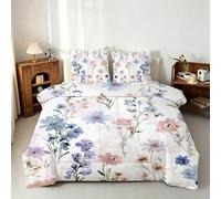 Couette 240x220 Fleurs Imprimée, Vintage Floral Couette sans Housse 2 Personnes en Microfibre, Réversible Ultra Douce Parure lit 3 Pièces avec 2 Taie d'oreiller - 4 Saisons Lavable en Machine I&Po202