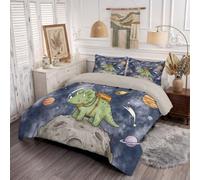 Couette 240X220Cm 4 Saisons Bleu,Couette Légère Microfibre Pour 2 Personnes Astronaute Tricératops Dessin Animé,Hypoallergénique Edredon Chaude Imprimée Espace Amusant Planètes Garnissage 200G/M²