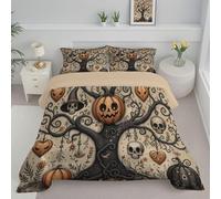 Couette 240X220Cm, Arbre À Citrouilles Effrayant Couette Imprimée Pour 4 Saisons Edredon Legere Duvet 2 Personnes En Microfibre, Illustration D'Halloween Marron Réversible Duvet Et Taies D'Oreiller