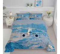 Couette 240X220Cm Avion Moderne Couette Réversible 4 Saisons Décorer Chaîne De Montagnes Enneigées Bleu Ciel Edredon Legere, Edredon sans Houss Douce Microfibre avec Taies d'oreiller