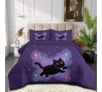 Couette 240X220Cm, Édredon Imprimée 240X220Cm Chat Mignon Papillon Ciel Étoilé D'Animaux Fantastiques Réversible, Couette Sans Housse Pour 4 Saisons, Édredon Douce Taies D'Oreiller 65X65, Violet