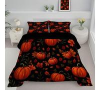 Couette 240X220Cm - Édredon Imprimée Citrouille D'Halloween Feuilles D'Automne Vintage Réversible - Couette Sans Housse Pour 4 Saisons - Édredon Douce Et Taies D'Oreiller 65X65 Cm - Orange Foncé