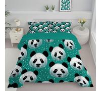 Couette 240X220Cm - Édredon Imprimée Panda À Pois Animaux Mignons Réversible - Couette sans Housse pour 4 Saisons - Édredon Douce Et Taies d'oreiller 65X65 Cm - Sarcelle