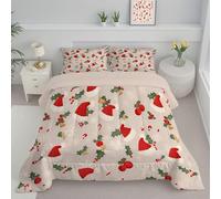 Couette 240X220Cm, Joli Chapeau De Noël Couette Imprimée Pour 4 Saisons Edredon Legere Duvet 2 Personnes En Microfibre, Flocon De Neige Feuille De Houx Gris Clair Réversible Duvet Et Taies D'Oreiller