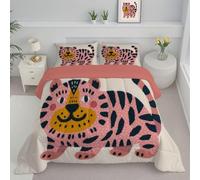 Couette 240x220cm Kaki Couette 4 Saisons en Microfibre 2 Personne avec Motif Dessin Animé Tigre Imprimée Abstrait Lignes Animaux Couettes sans Housse, Lavable Machine et 2 Taie d'oreiller