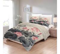 Couette 240x260 4 Saison Lotus, Couette Imprimée Fleurs, Couette 2 Personnes Motif Esthétique, Lavable Couette sans Housse, Edredon Réversible avec 2 Taies d'oreiller J-711