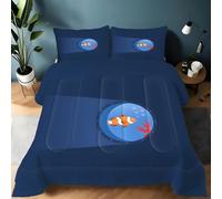 Couette 240x260 Chaude Fenêtre Poisson-Clown Couette sans Housse Lavable Adulte Bleu foncé 2 Personne Édredon Chaude, Décoration - Edredon Microfibre Douce, 2 Taies d'oreiller 65x65 YUb1098