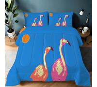 Couette 240x260 Chaude Oiseau Rose Couette sans Housse Lavable Adulte Fond Bleu 2 Personne Édredon Chaude, Décoration - Edredon Microfibre Douce, 2 Taies d'oreiller 65x65 YUb972