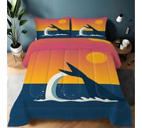 Couette 240x260 Chaude Queue de Baleine Couette sans Housse Lavable Adulte Bleu-Orange 2 Personne Édredon Chaude, Décoration - Edredon Microfibre Douce, 2 Taies d'oreiller 65x65 YUb948