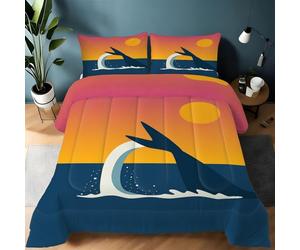 Couette 240x260 Chaude Queue de Baleine Couette sans Housse Lavable Adulte Bleu-Orange 2 Personne Édredon Chaude, Décoration - Edredon Microfibre Douce, 2 Taies d'oreiller 65x65 YUb948