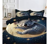 Couette 240x260 Koala Mignon, Couette Imprimée Lune et étoile Couette 4 Saisons pour 2 Personnes, Edredon Galaxie Ciel Étoiles avec 2 Taie d'oreiller 65x65, Réversible Couette sans Housse, G&4
