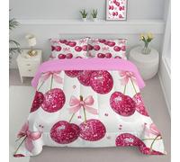 Couette 240x260cm 4 Saisons Couette Arc De Cerise Parure de lit Boule Disco pour lit 2 Personnes Edredon Légère, sans Housse, avec 2 Taies d'oreiller 65x65 cm, Rose